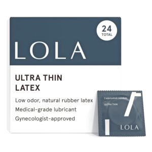 LOLA Regular Ultra Thin Latex Condoms - Ultra Thin Condoms with Silicone Based Lube for Sensitive Skin, Lubricated Condom with Natural Rubber Latex, Vegan Condom, 24 Count