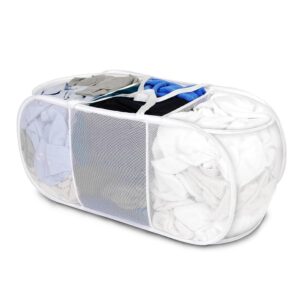 Smart Design Deluxe Mesh Pop Up 3 Compartment Laundry Sorter Hamper Basket - VentilAir Fabric Collapsible Design - for Clothes & Laundry - Home Organization (Holds 6 Loads) (33...
